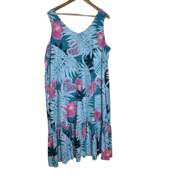 Hilo Hattie Womens XL Royal Hawaiian Creations Rayon Pop Long Dress Floral Leave - Picture 2 of 7